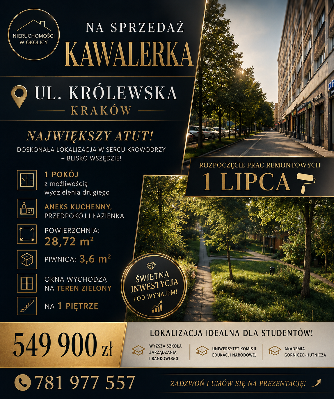 Kawalerka na ul. Królewskiej, Kraków Krowodrza